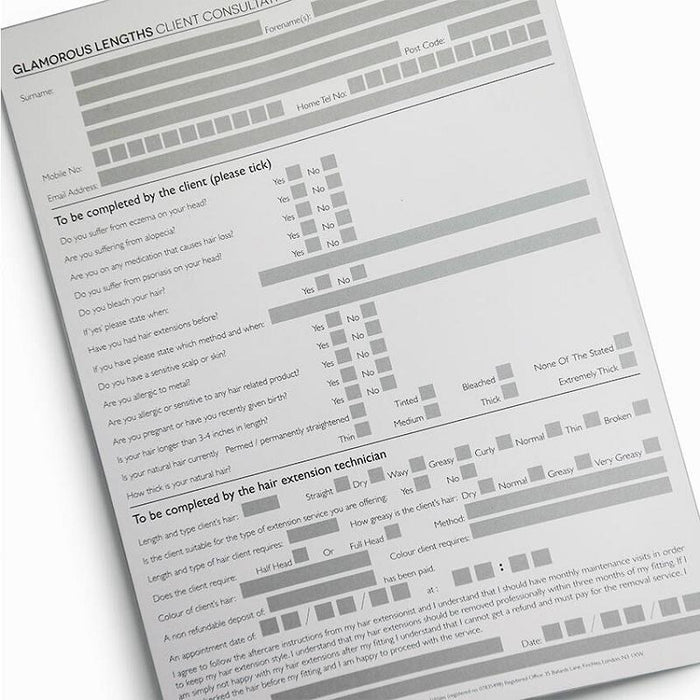 GL Hair Extension Client Consultation Pad (20 Sheets)