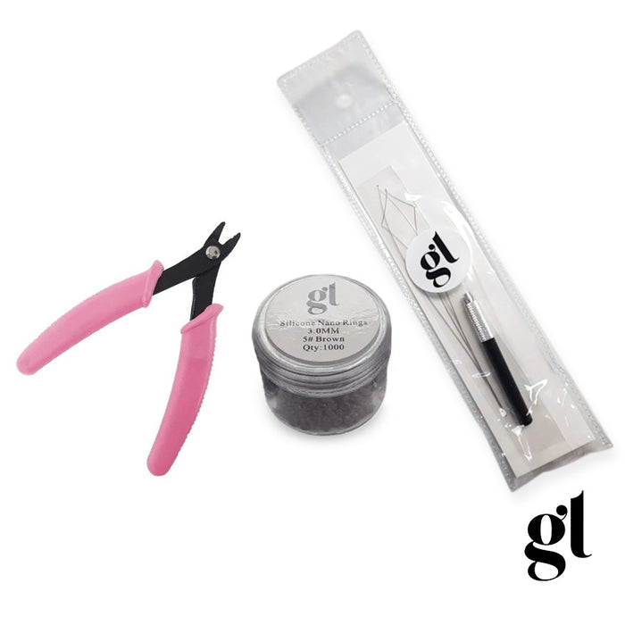 Nano Ring Kit (Pink Pliers & Brown Silicone Rings)