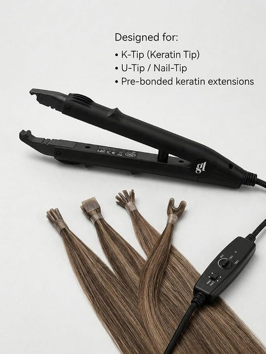 GL Professional Keratin & Fusion Heat Connector for Hair Extensions | Compatible Hairextensions K-Tip & U-Tip/Nail-Tip bonds. Adjustable 100-220C dial. 2.5m cable.