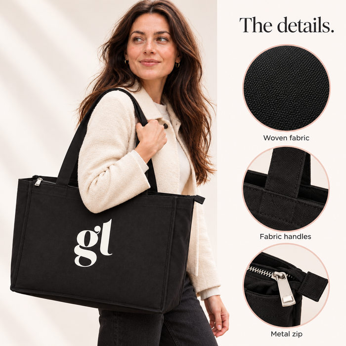 GL Hair Stylist & Extension Zipper Canvas Tote Bag (Black)