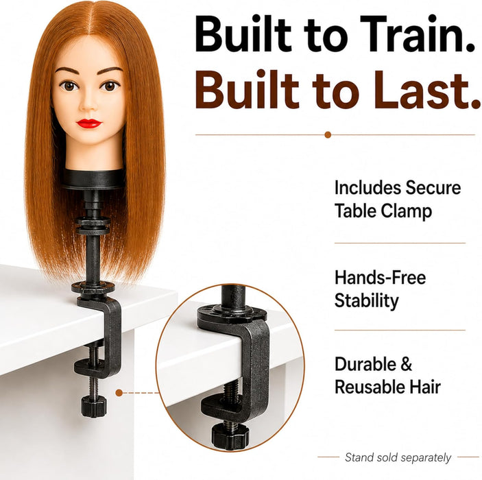 GL Hair Mesh Integration Training Mannequin Head – 60% Human Hair & 40% High-Grade Fibre for Hair Loss System & Replacement Practice