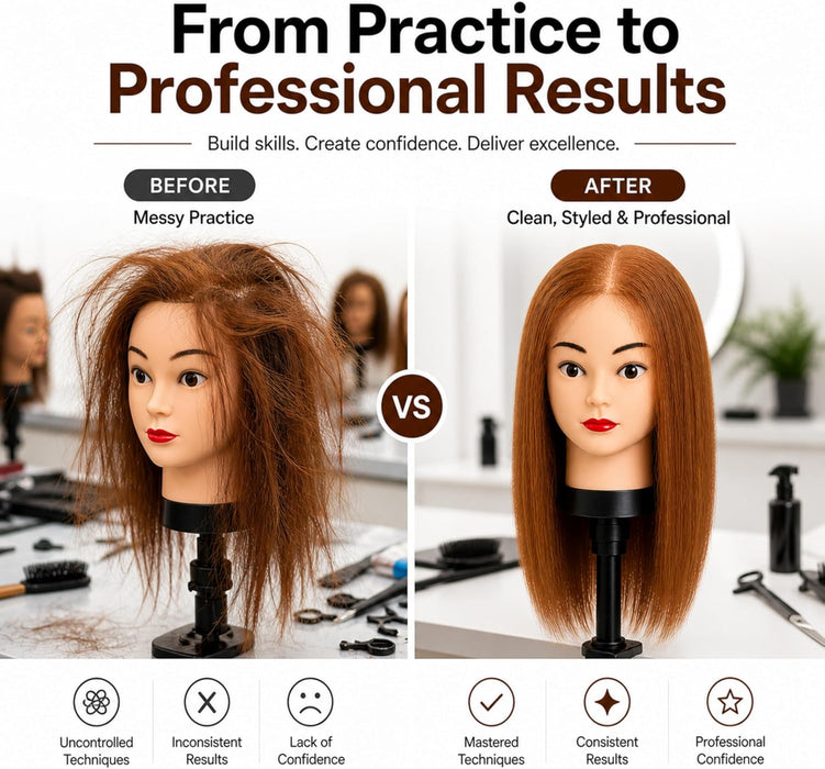 GL Hair Mesh Integration Training Mannequin Head – 60% Human Hair & 40% High-Grade Fibre for Hair Loss System & Replacement Practice