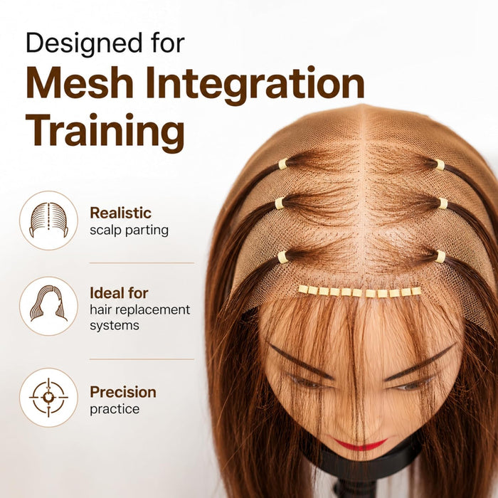 GL Hair Mesh Integration Training Mannequin Head – 60% Human Hair & 40% High-Grade Fibre for Hair Loss System & Replacement Practice