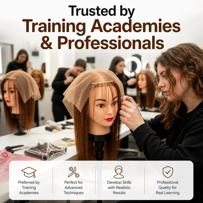 GL Hair Mesh Integration Training Mannequin Head – 60% Human Hair & 40% High-Grade Fibre for Hair Loss System & Replacement Practice