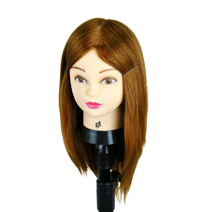 GL Hair 16” Hairdressing Training Mannequin Head – Mixed Human & High-Grade Fibre Hair for Hair Extension, Braiding, Cutting & Styling Practice (Golden Brown (16inch)
