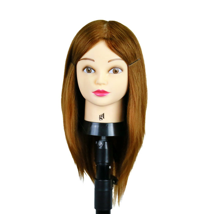 GL Hair 16” Hairdressing Training Mannequin Head – Mixed Human & High-Grade Fibre Hair for Hair Extension, Braiding, Cutting & Styling Practice (Golden Brown (16inch)