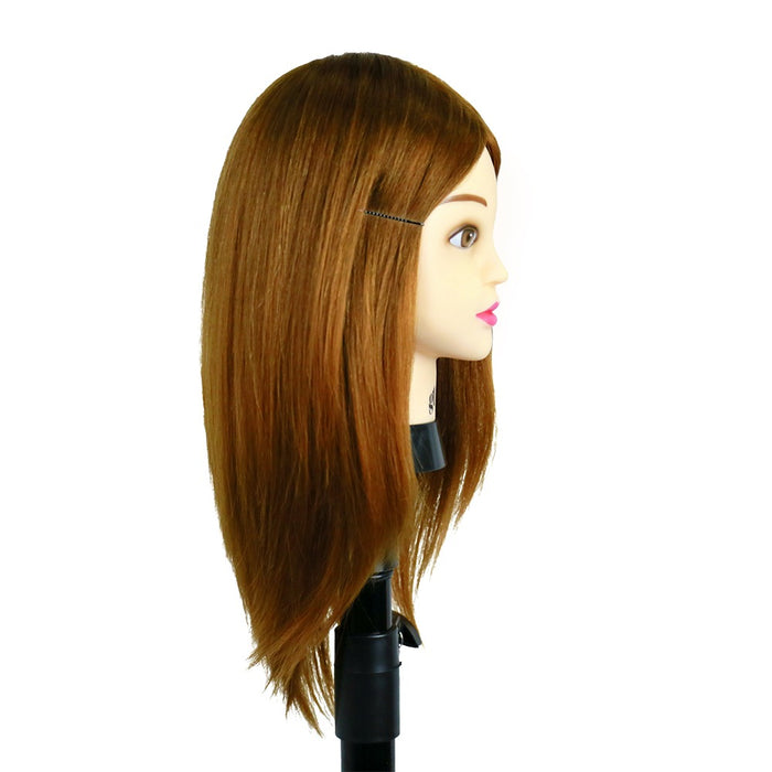 GL Hair 16” Hairdressing Training Mannequin Head – Mixed Human & High-Grade Fibre Hair for Hair Extension, Braiding, Cutting & Styling Practice (Golden Brown (16inch)