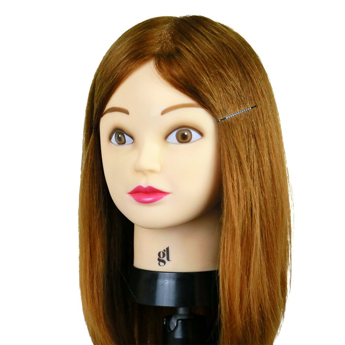 GL Hair 16” Hairdressing Training Mannequin Head – Mixed Human & High-Grade Fibre Hair for Hair Extension, Braiding, Cutting & Styling Practice (Golden Brown (16inch)