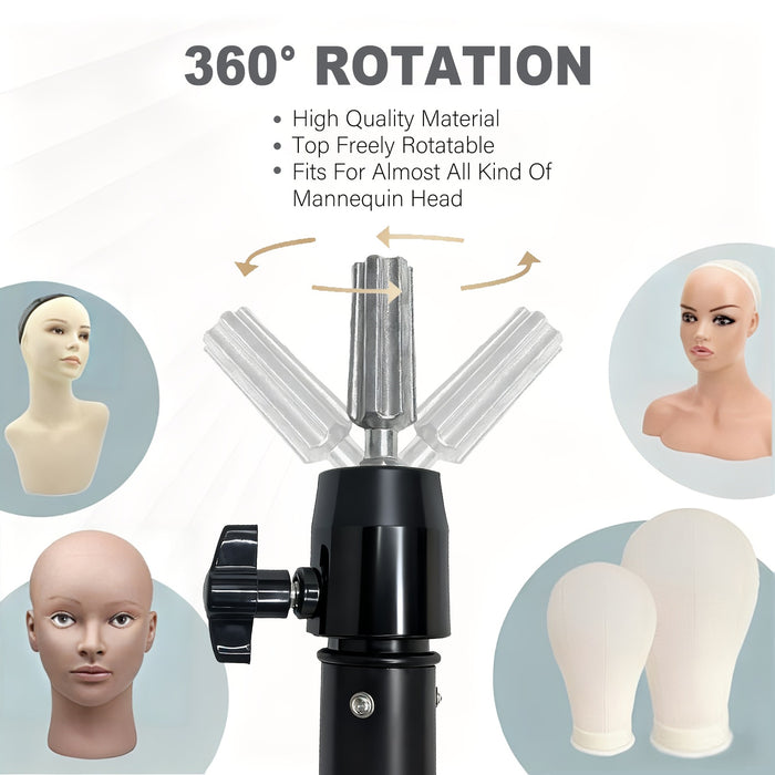 Heavy-Duty Professional Tripod Stand - Sturdy Metal Wig Block Holder for Salon Styling, Wig Making & Canvas Heads