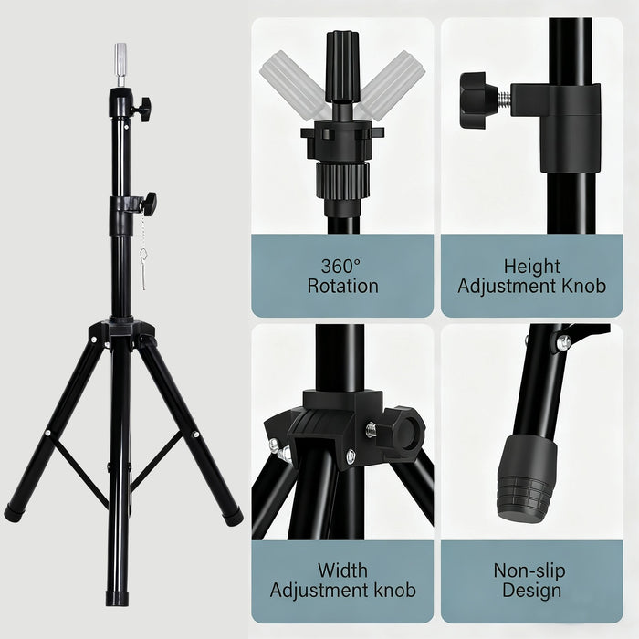 Heavy-Duty Professional Tripod Stand - Sturdy Metal Wig Block Holder for Salon Styling, Wig Making & Canvas Heads