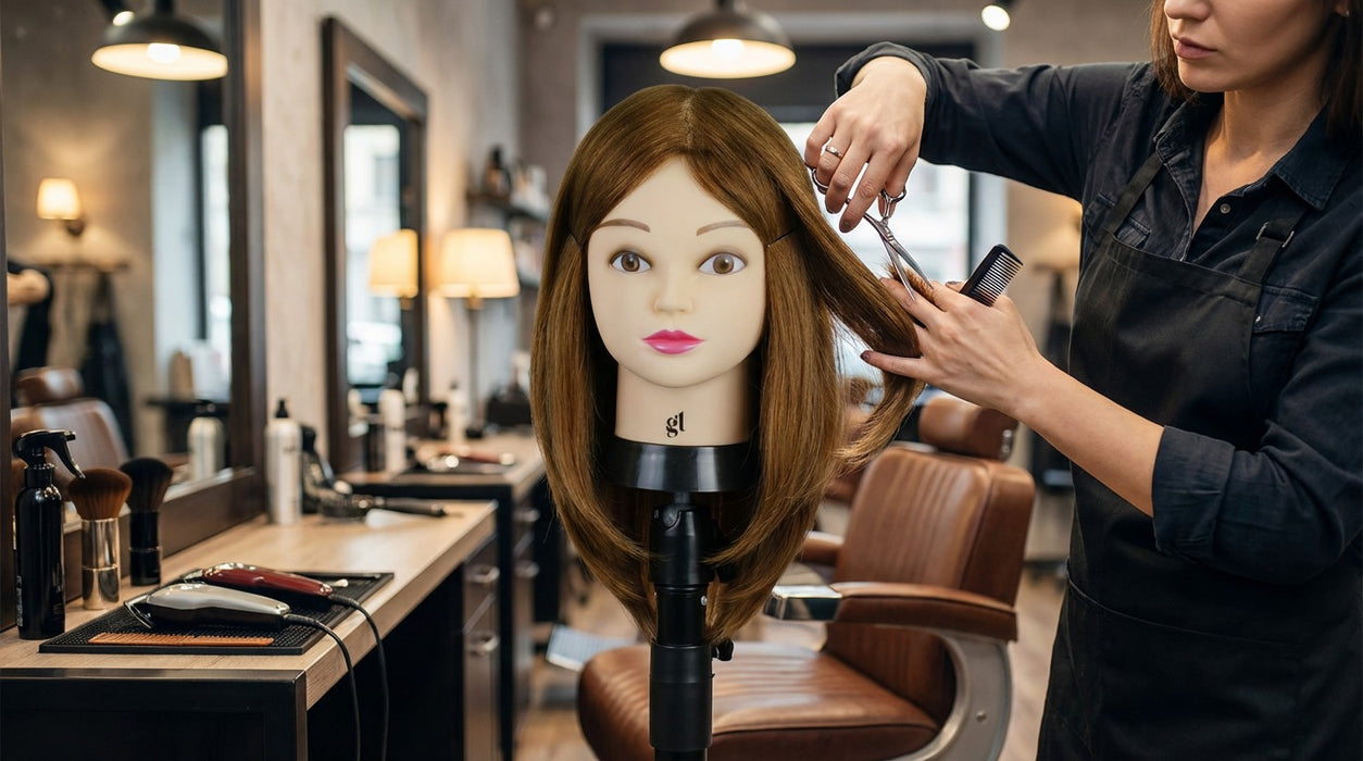 GL Hair 16” Hairdressing Training Mannequin Head – Mixed Human & High-Grade Fibre Hair for Hair Extension, Braiding, Cutting & Styling Practice (Golden Brown (16inch)