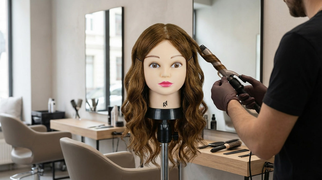 GL Hair 16” Hairdressing Training Mannequin Head – Mixed Human & High-Grade Fibre Hair for Hair Extension, Braiding, Cutting & Styling Practice (Golden Brown (16inch)