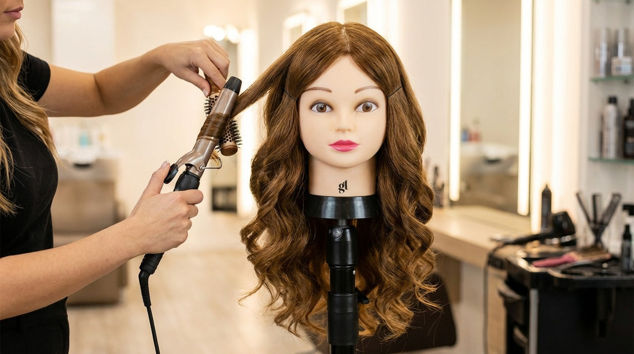 GL Hair 16” Hairdressing Training Mannequin Head – Mixed Human & High-Grade Fibre Hair for Hair Extension, Braiding, Cutting & Styling Practice (Golden Brown (16inch)