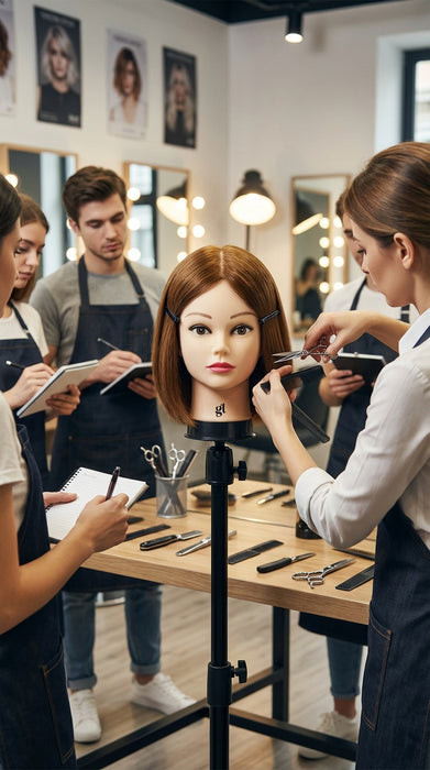 GL Hair 16” Hairdressing Training Mannequin Head – Mixed Human & High-Grade Fibre Hair for Hair Extension, Braiding, Cutting & Styling Practice (Golden Brown (16inch)