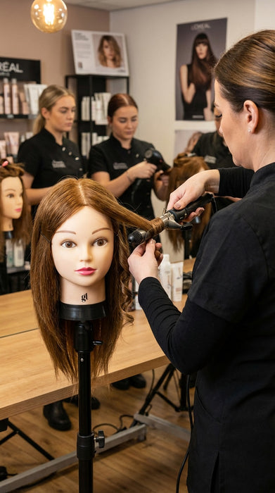 GL Hair 16” Hairdressing Training Mannequin Head – Mixed Human & High-Grade Fibre Hair for Hair Extension, Braiding, Cutting & Styling Practice (Golden Brown (16inch)